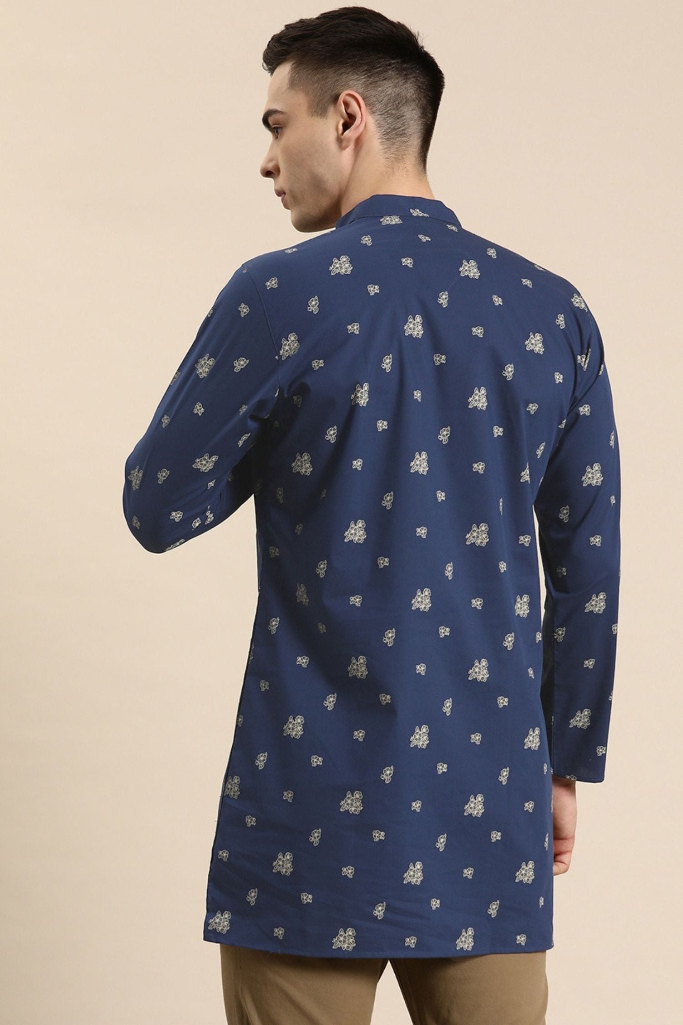 Designer Short Kurta In Navy Blue - Simaaya