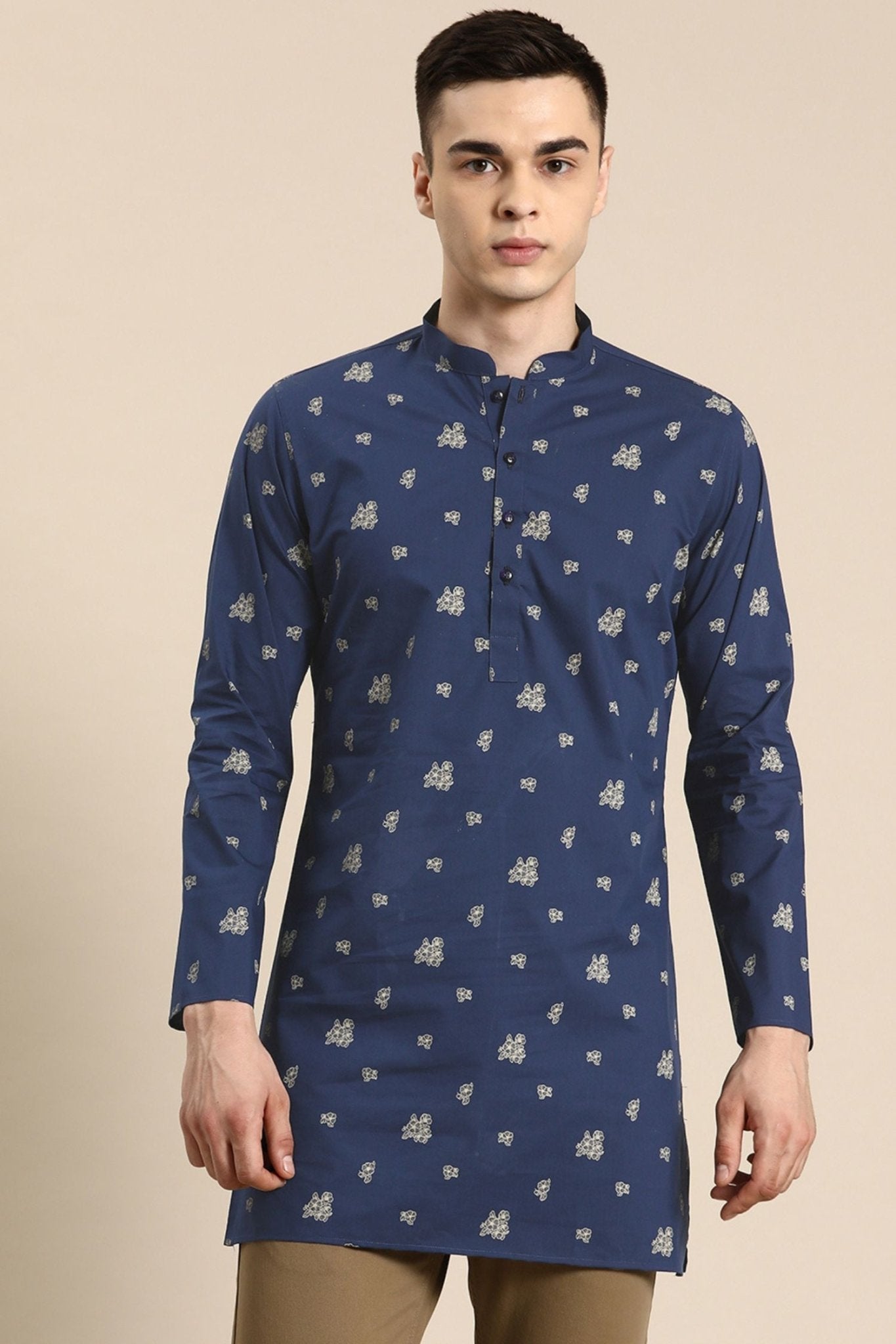 Designer Short Kurta In Navy Blue - Simaaya