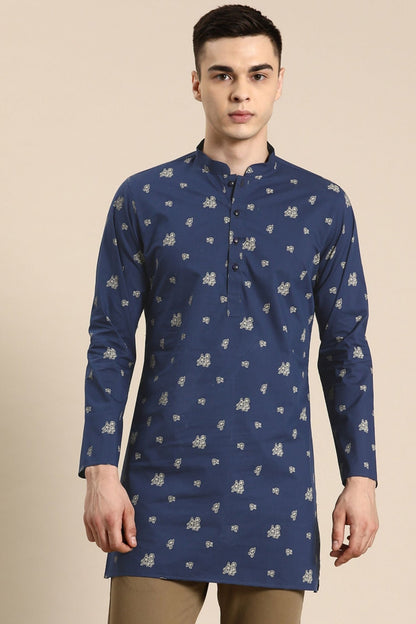 Designer Short Kurta In Navy Blue - Simaaya