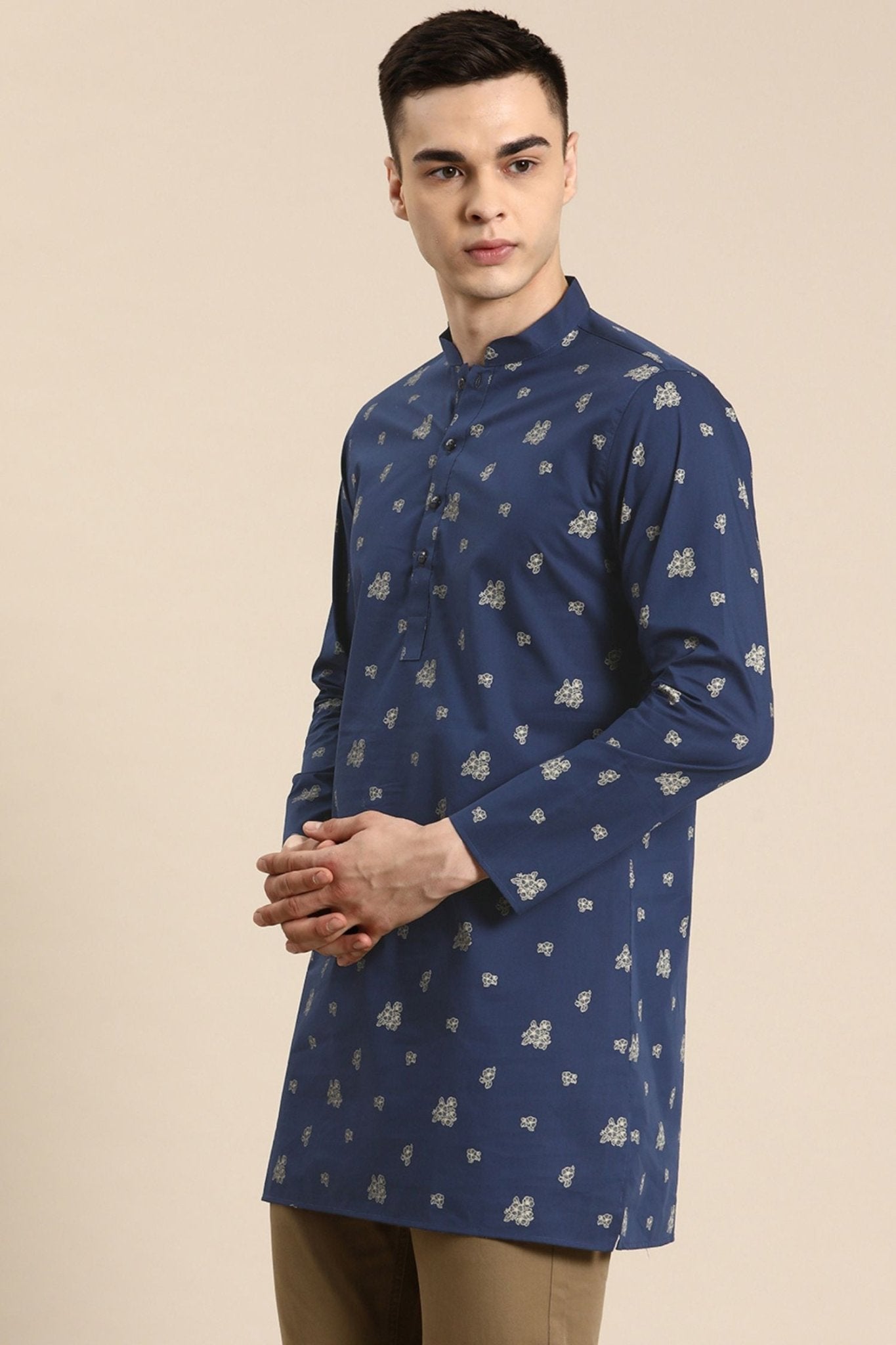Designer Short Kurta In Navy Blue - Simaaya