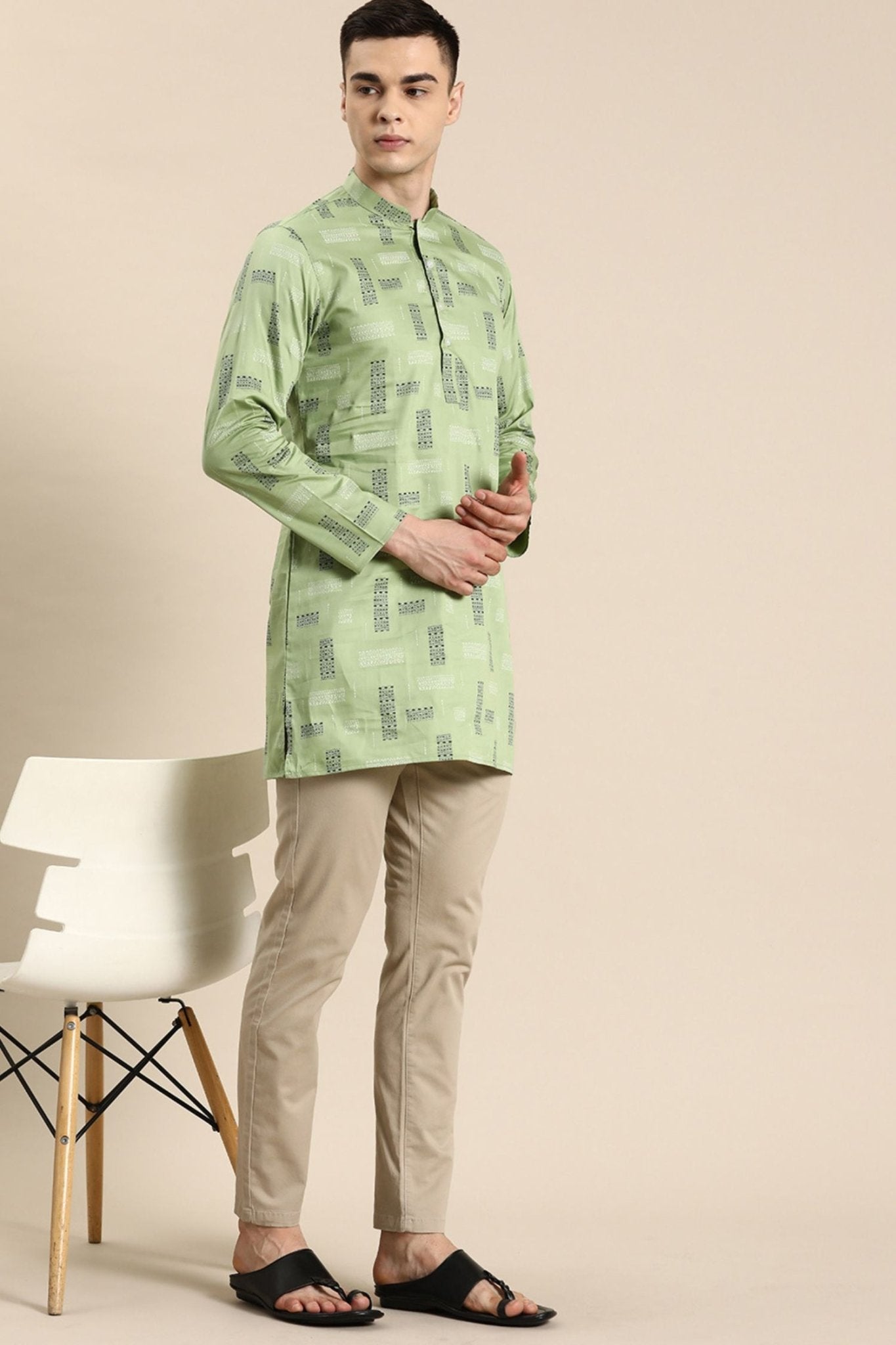 Designer Short Kurta In Pista Green - Simaaya