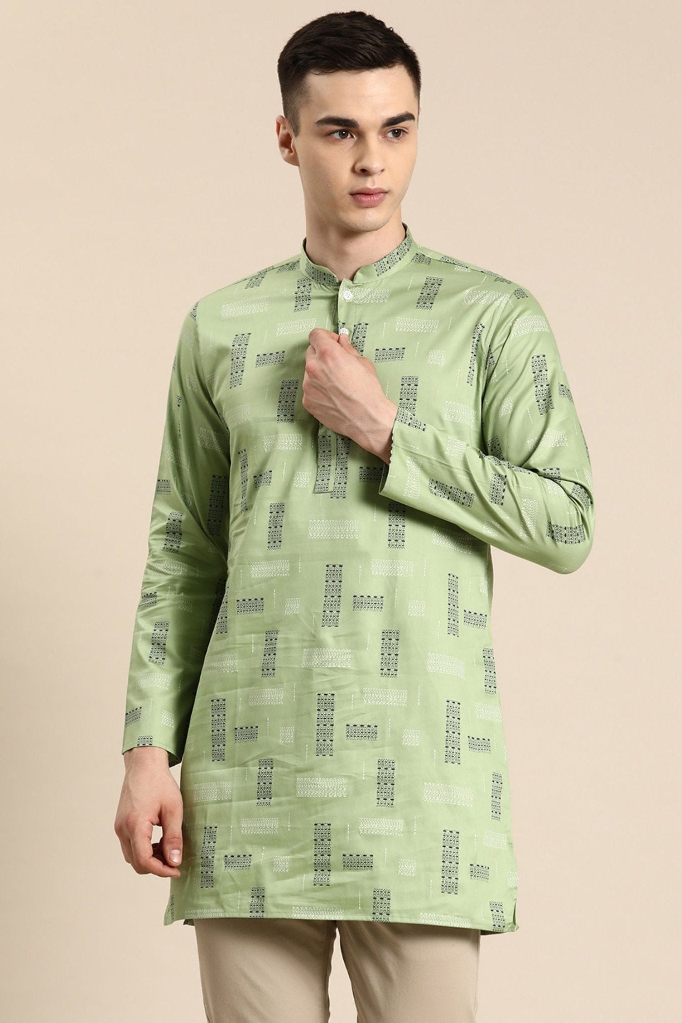Designer Short Kurta In Pista Green - Simaaya