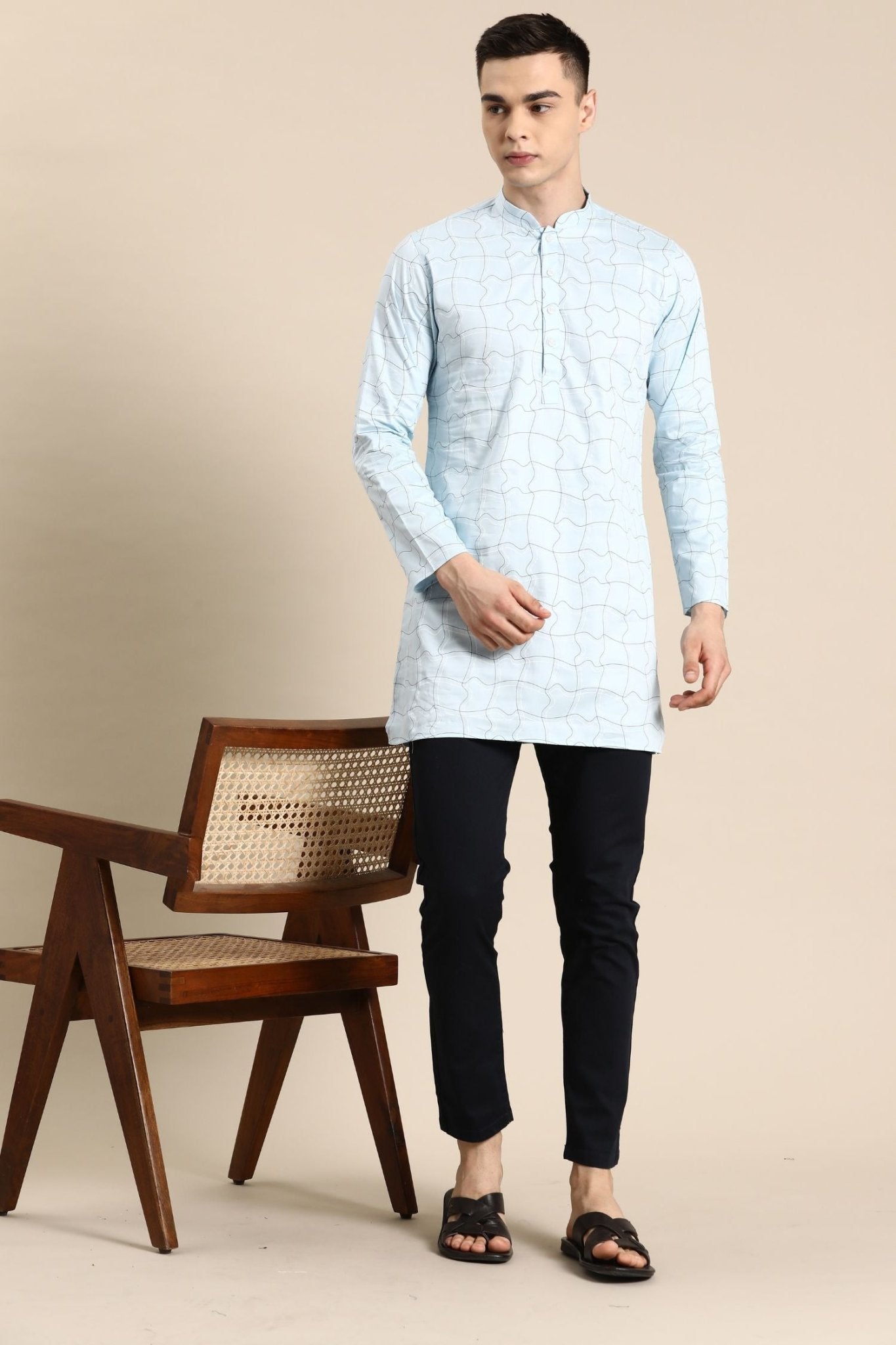 Designer Short Kurta In Powder Blue - Simaaya