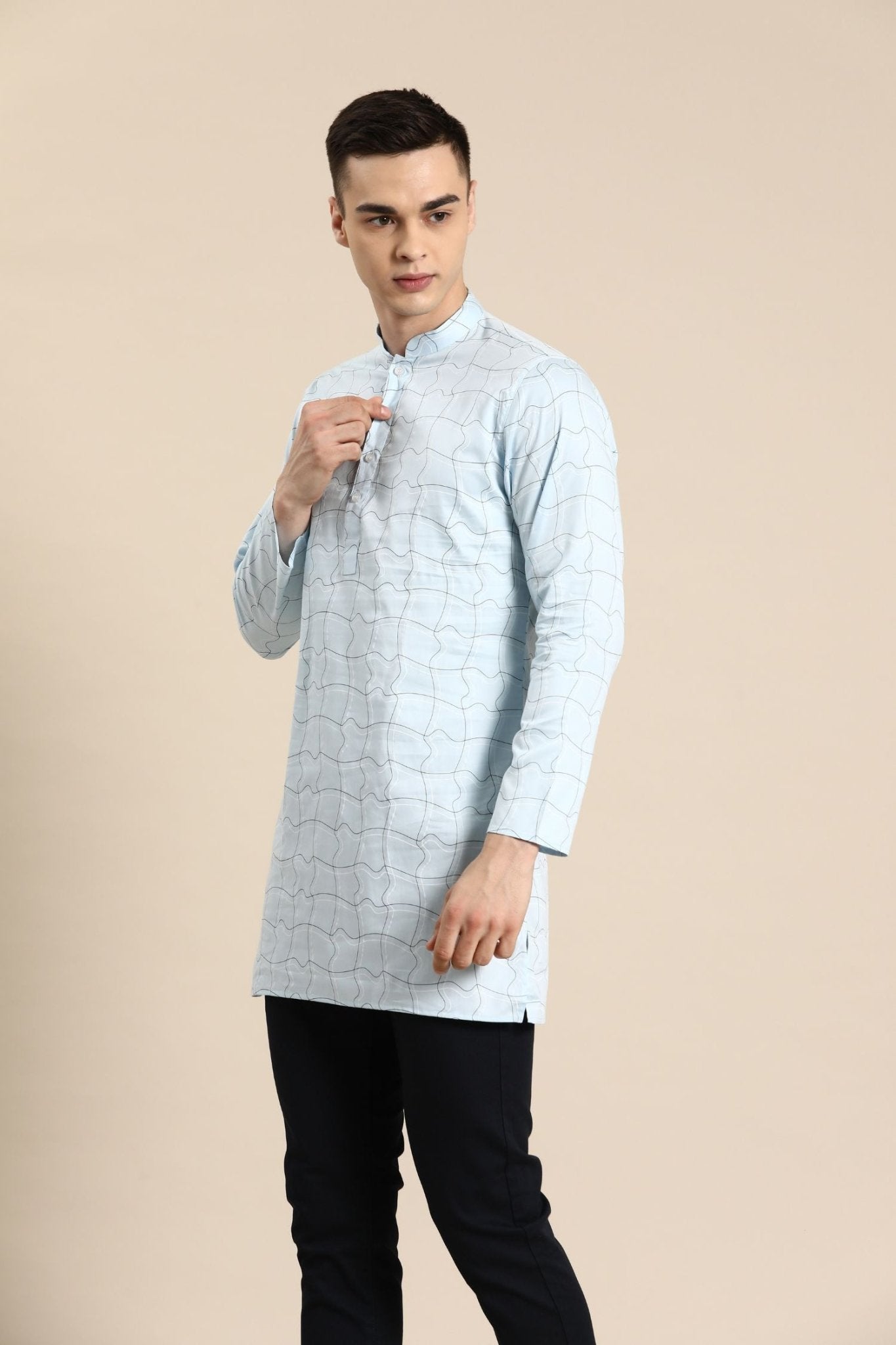 Designer Short Kurta In Powder Blue - Simaaya