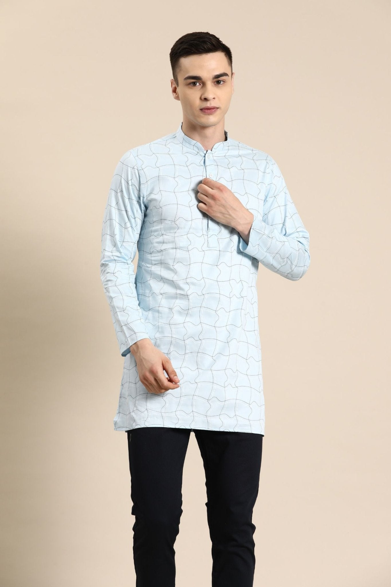 Designer Short Kurta In Powder Blue - Simaaya