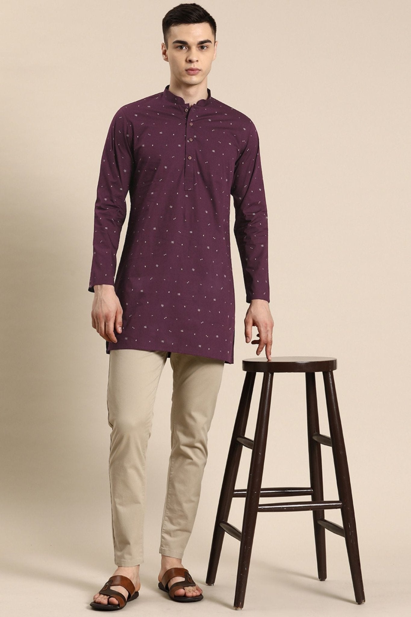 Designer Short Kurta In Red wine - Simaaya