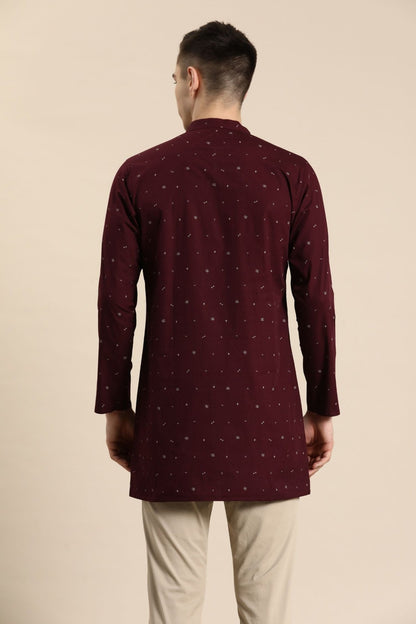 Designer Short Kurta In Red wine - Simaaya