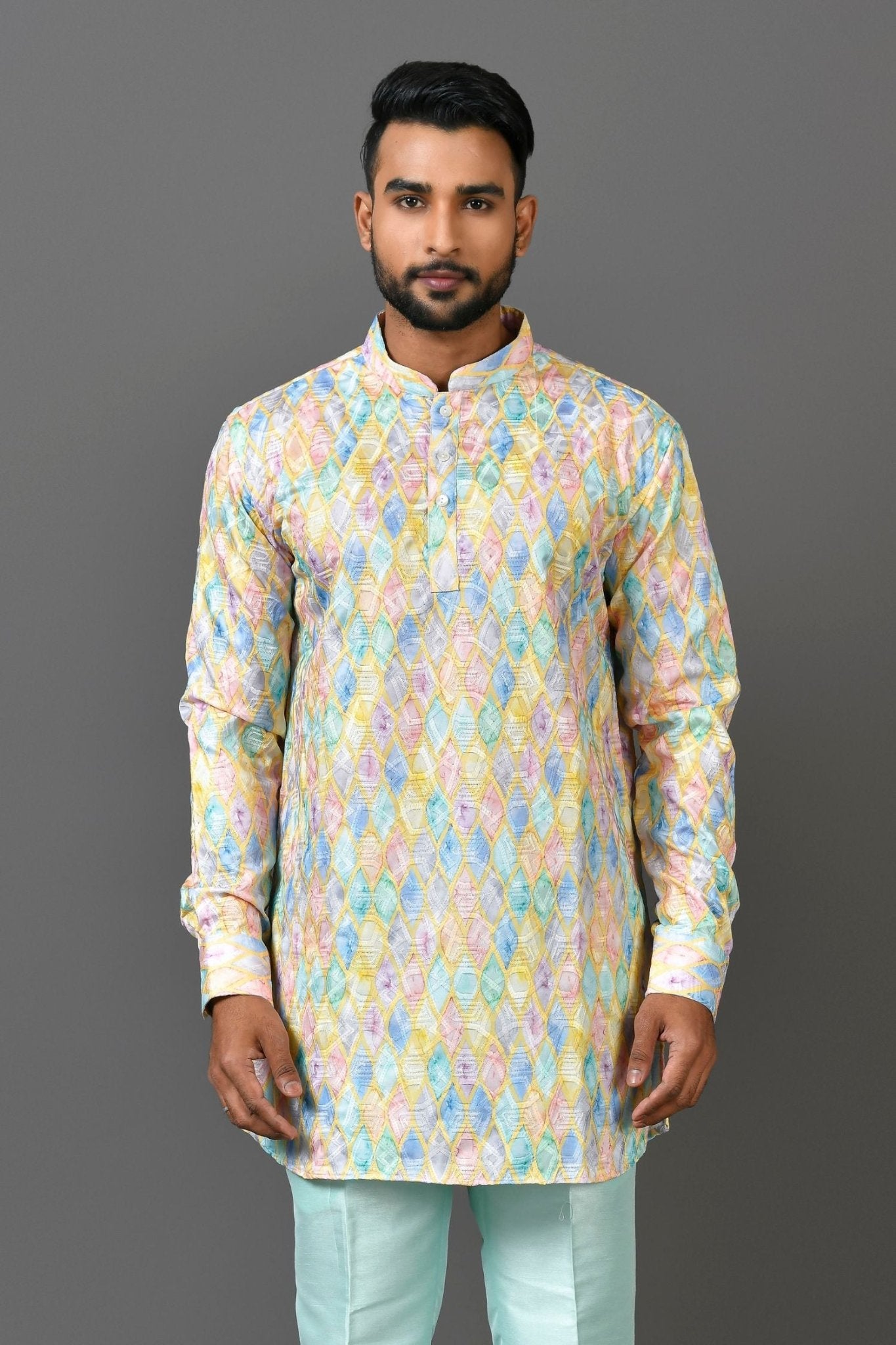 Designer Short Kurta In Yellow - Simaaya