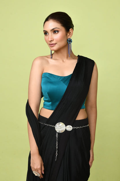 Designer Wear Black Chinon Chiffon Drape Saree - Simaaya