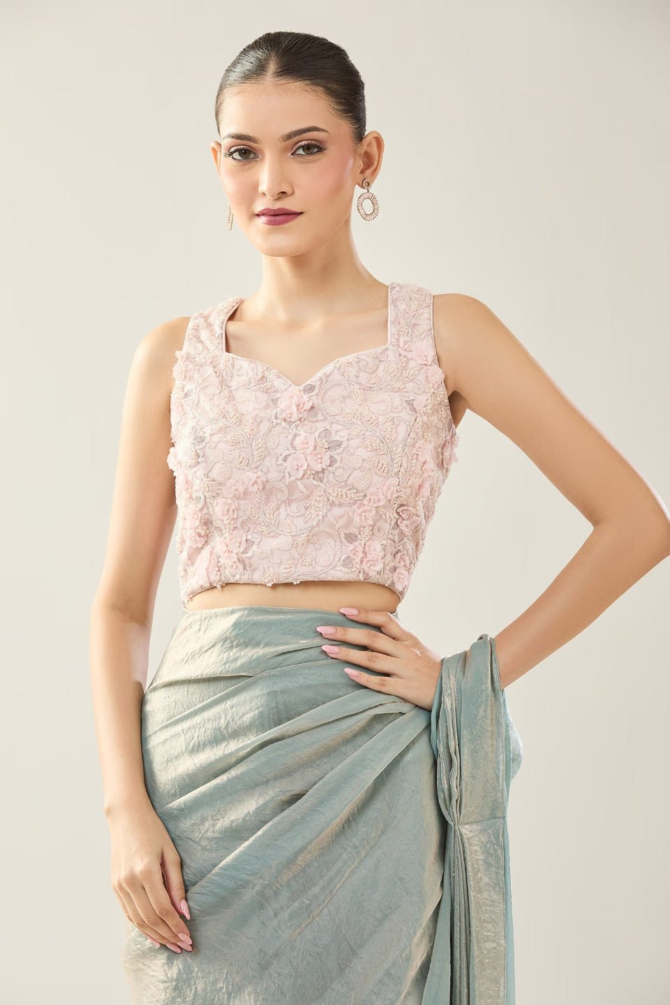 Designer Wear Blue Diamond Silk Drape Saree - Simaaya