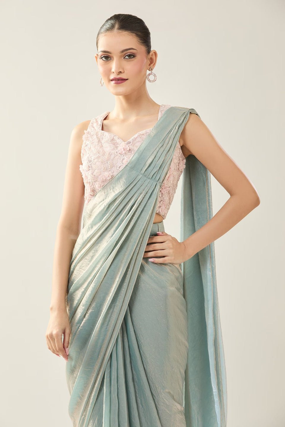 Designer Wear Blue Diamond Silk Drape Saree - Simaaya