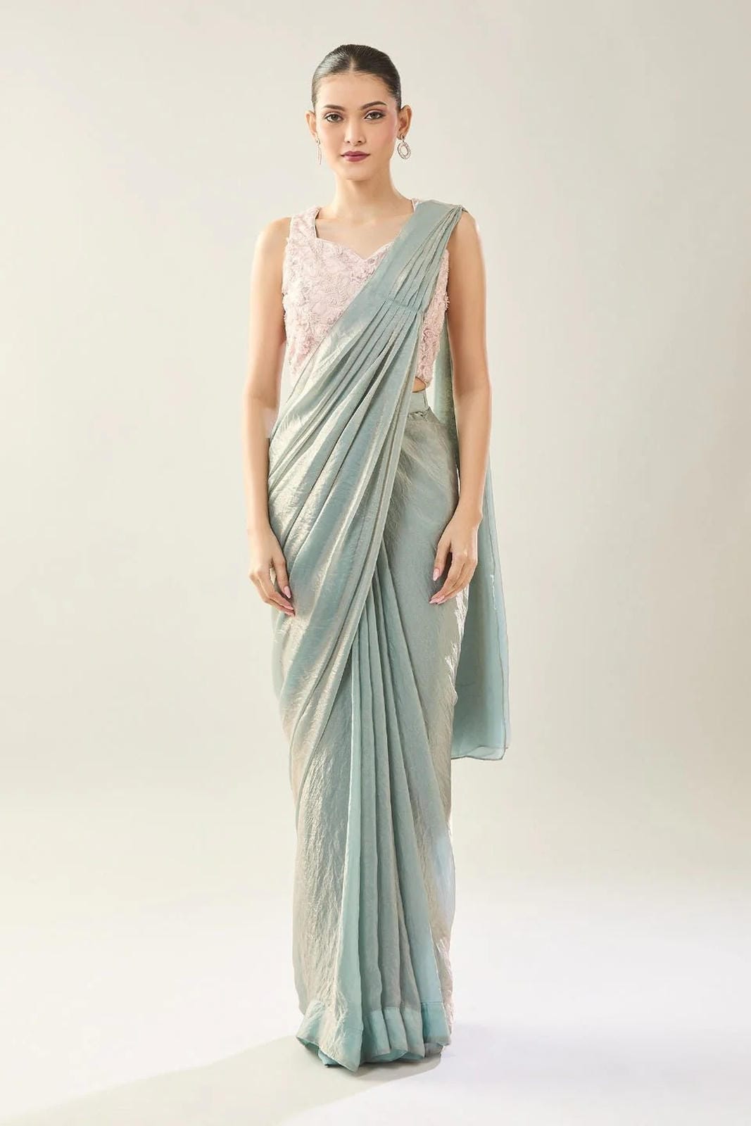 Designer Wear Blue Diamond Silk Drape Saree - Simaaya