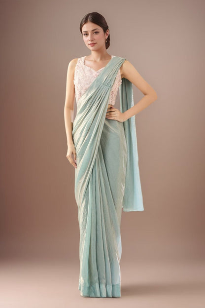 Designer Wear Blue Diamond Silk Drape Saree - Simaaya