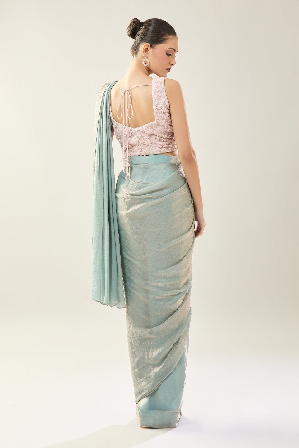 Designer Wear Blue Diamond Silk Drape Saree - Simaaya