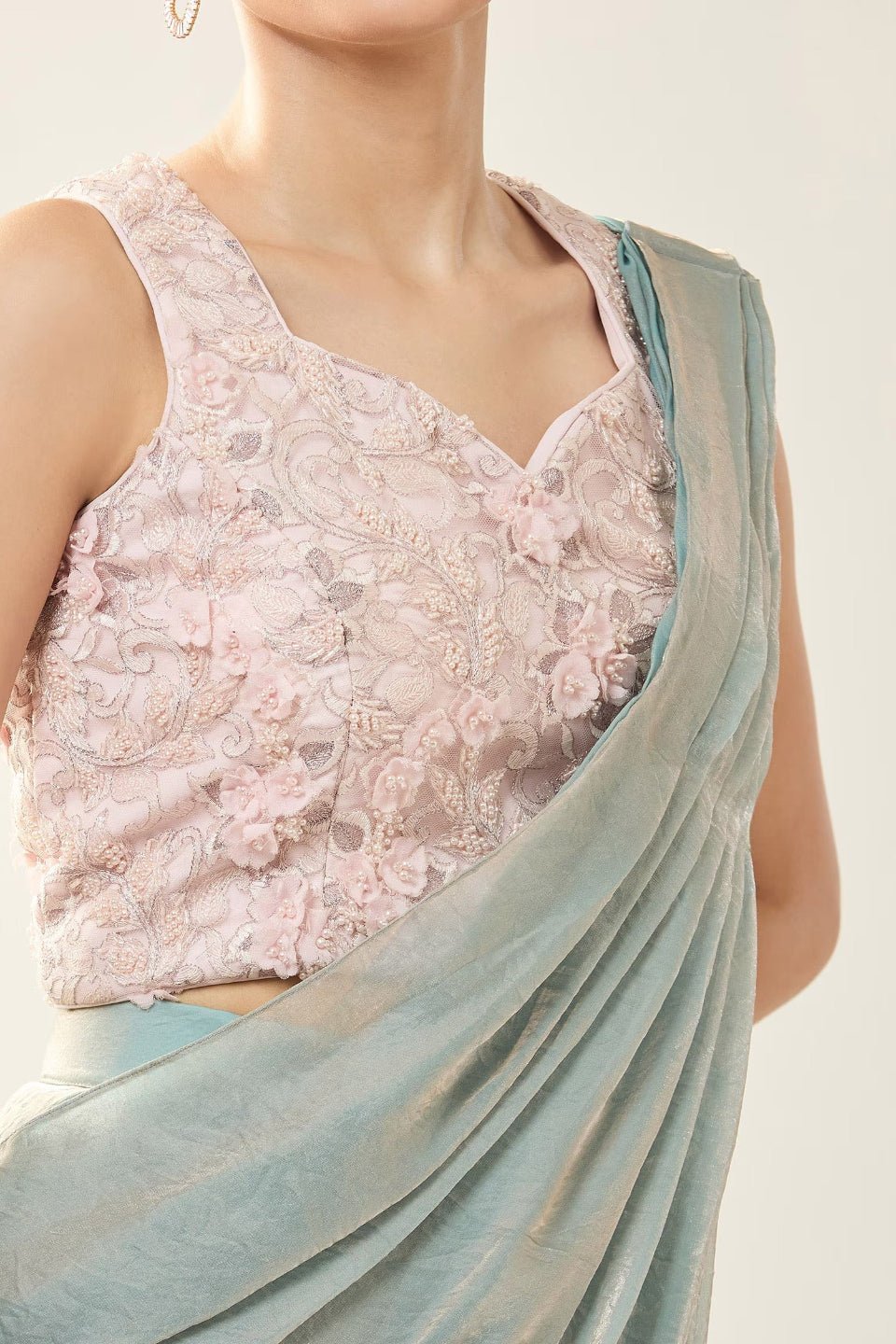 Designer Wear Blue Diamond Silk Drape Saree - Simaaya