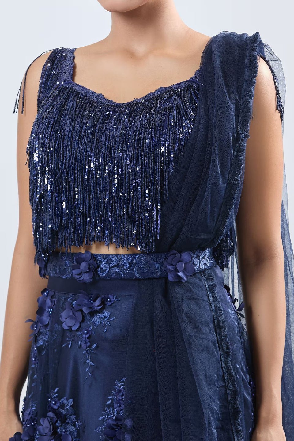 Designer Wear Blue Net Lehenga Set With Dupatta - Simaaya