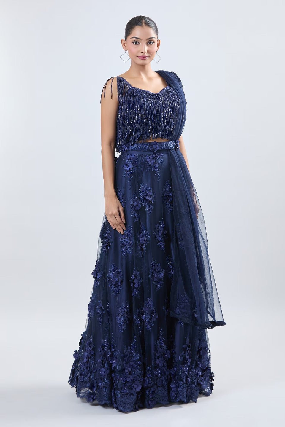 Designer Wear Blue Net Lehenga Set With Dupatta - Simaaya