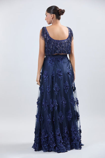 Designer Wear Blue Net Lehenga Set With Dupatta - Simaaya