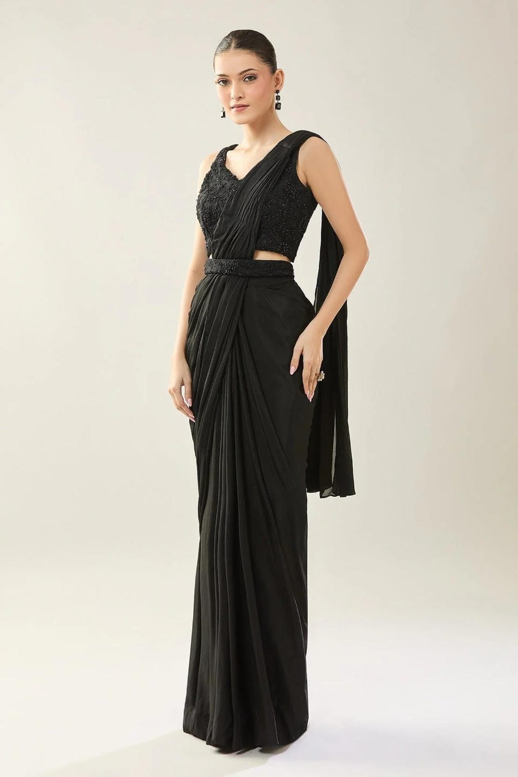 Designer Wear Chiffon Pre - Draped Saree Set - Simaaya