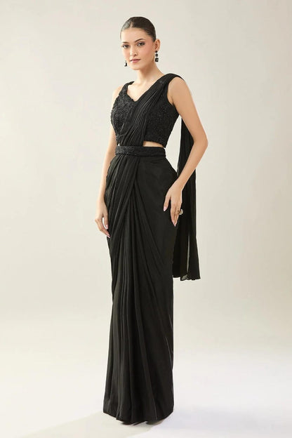 Designer Wear Chiffon Pre - Draped Saree Set - Simaaya