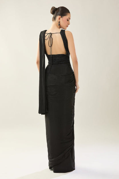 Designer Wear Chiffon Pre - Draped Saree Set - Simaaya