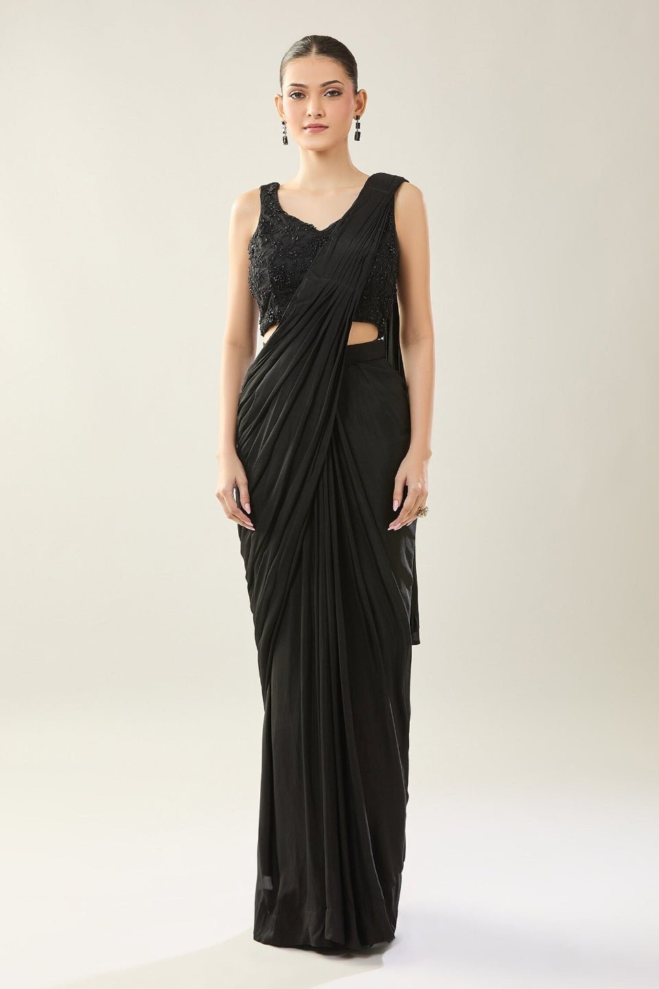 Designer Wear Chiffon Pre - Draped Saree Set - Simaaya