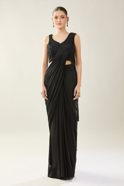 Designer Wear Chiffon Pre - Draped Saree Set - Simaaya