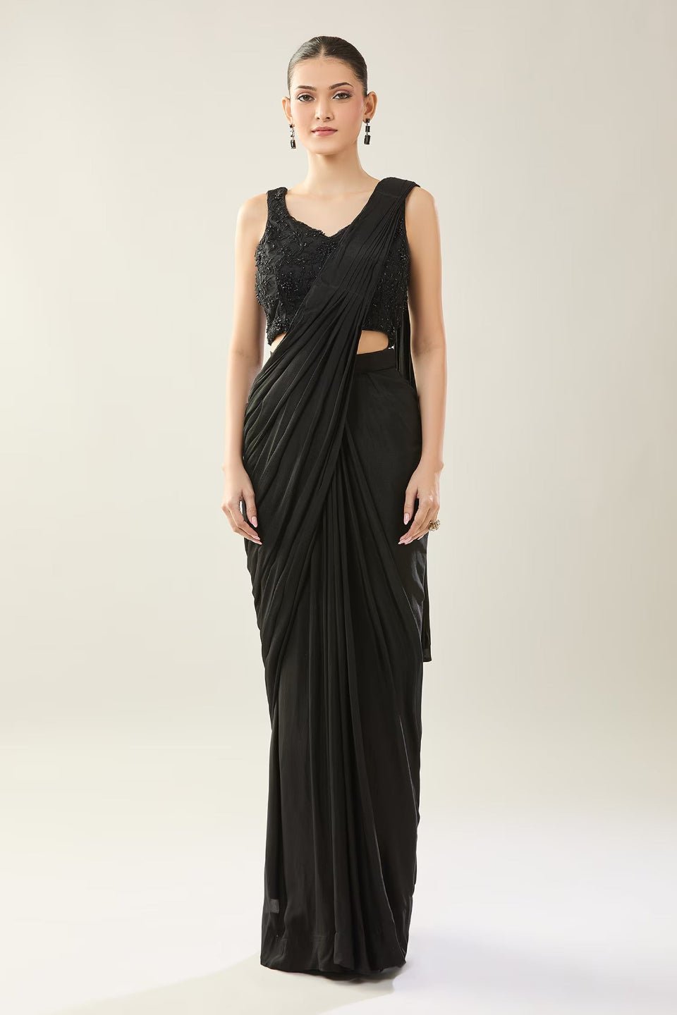 Designer Wear Chiffon Pre - Draped Saree Set - Simaaya