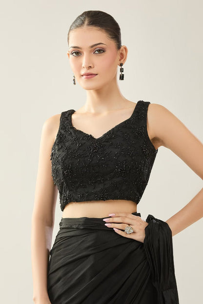 Designer Wear Chiffon Pre - Draped Saree Set - Simaaya