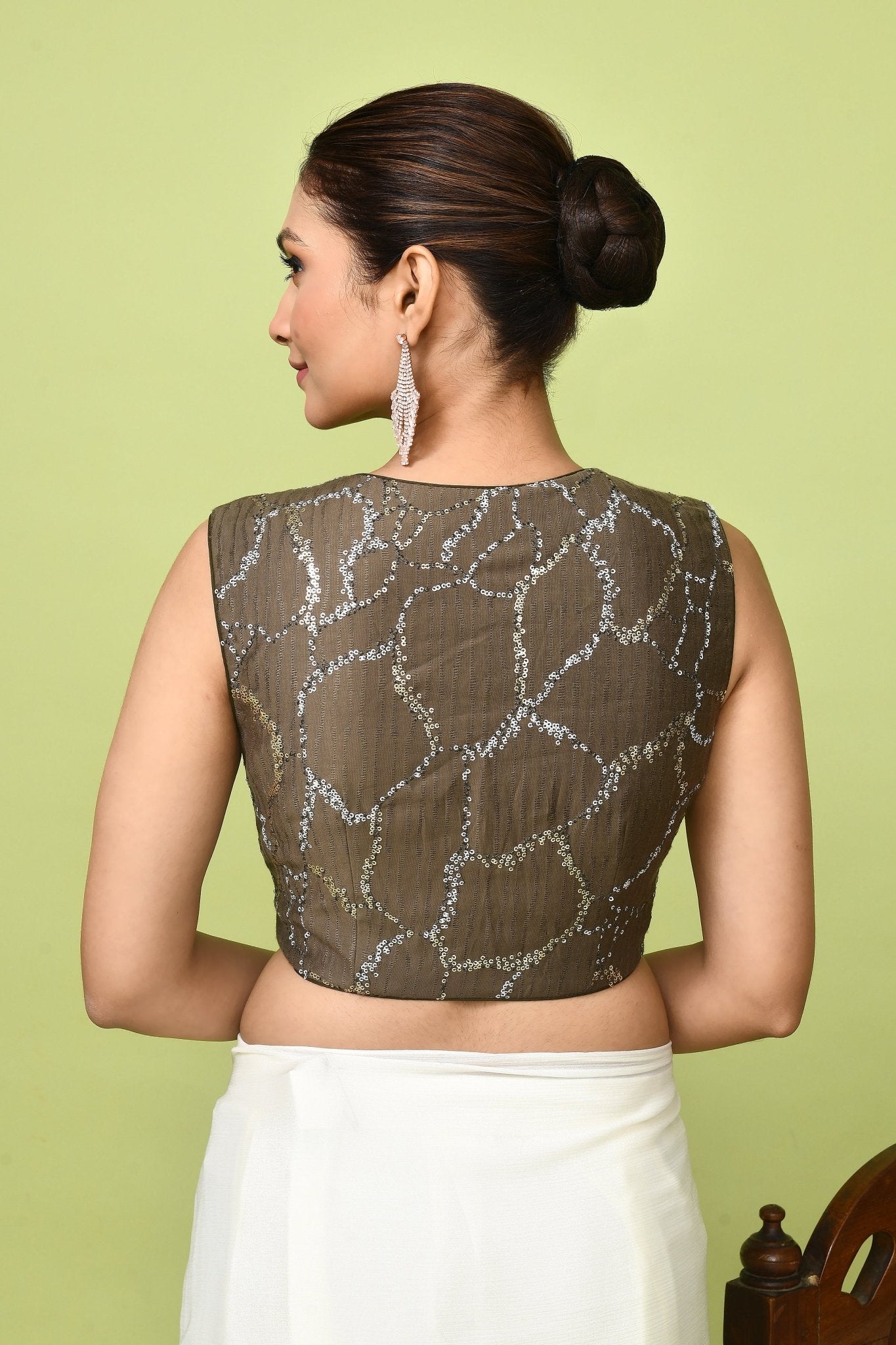 Designer Wear Cream Chinon Chiffon Drape Saree - Simaaya