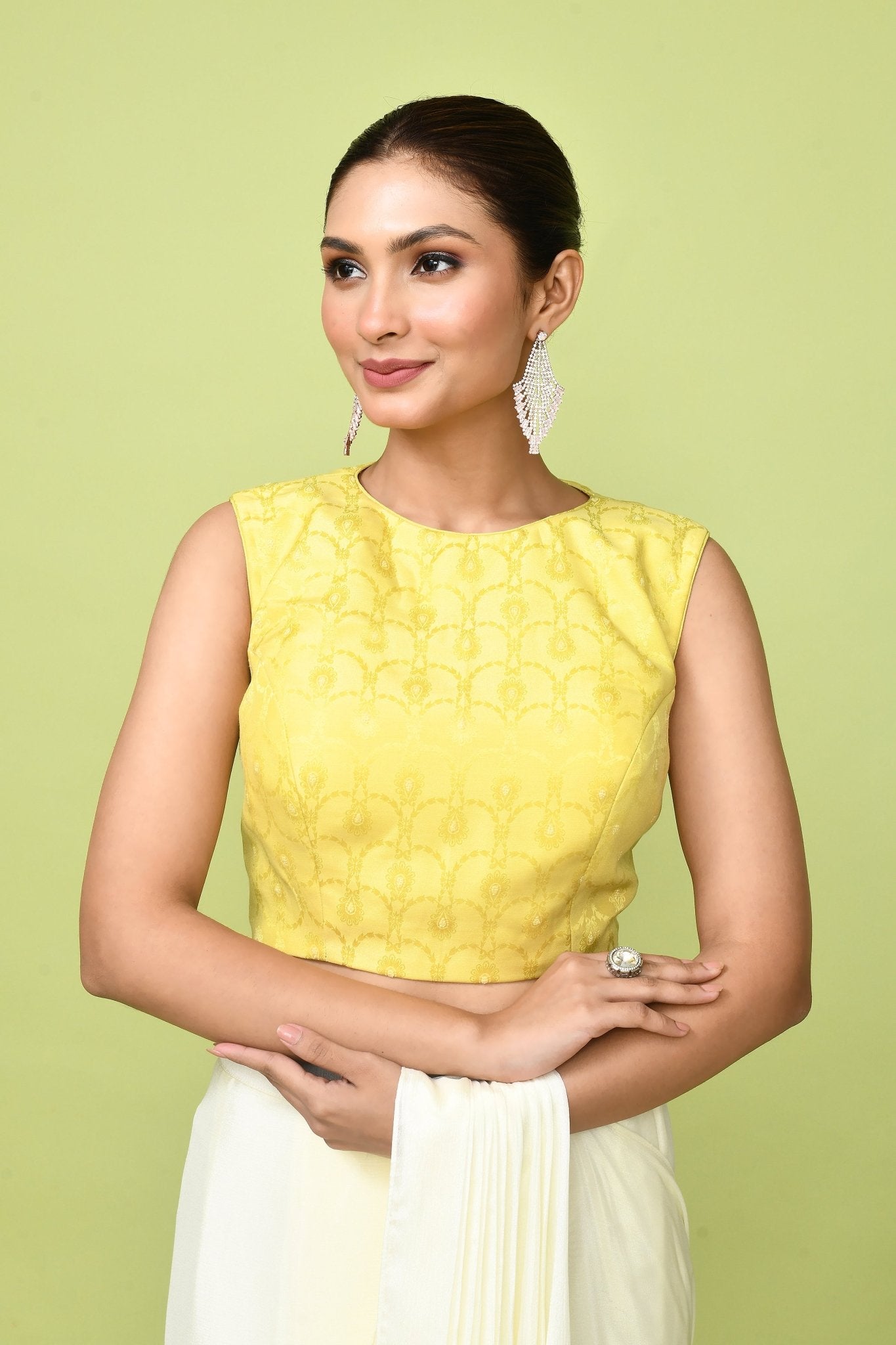 Designer Wear Off White Chinon Chiffon Drape Saree - Simaaya