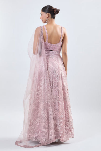 Designer Wear Pink Net Lehenga Set With Dupatta - Simaaya