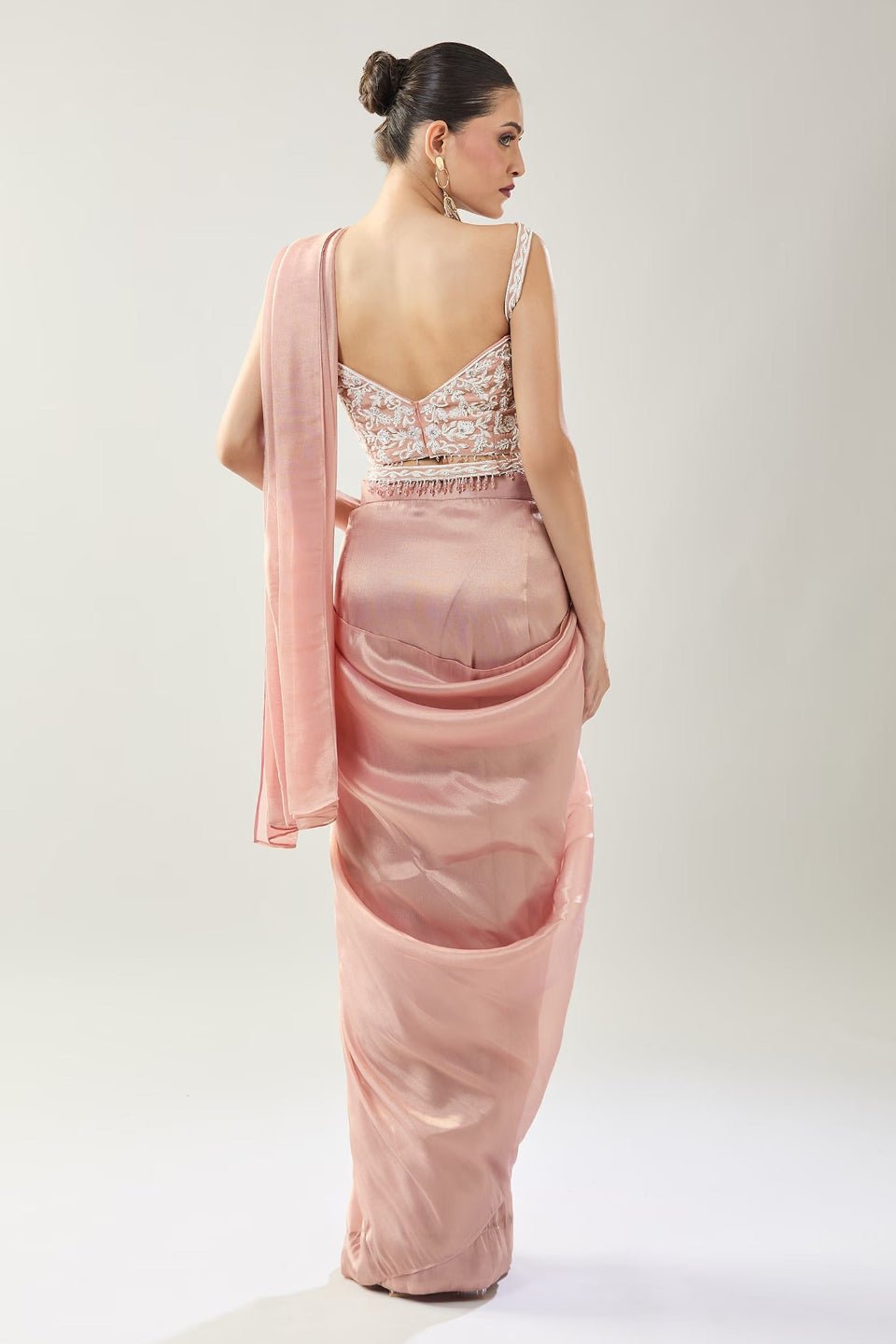 Designer Wear Pink Tissue Drape Saree - Simaaya