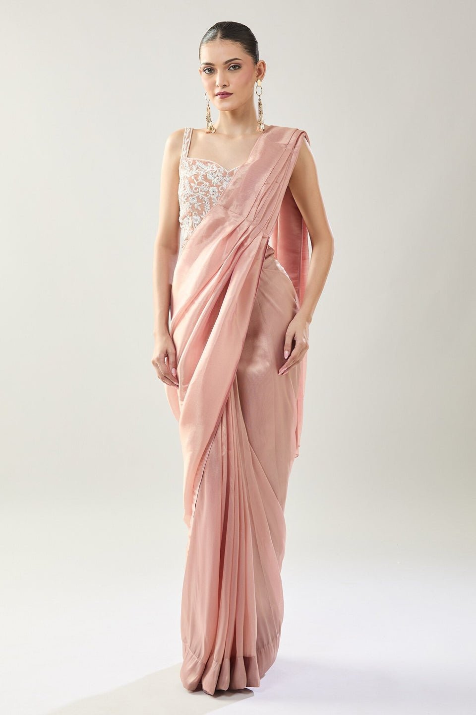 Designer Wear Pink Tissue Drape Saree - Simaaya