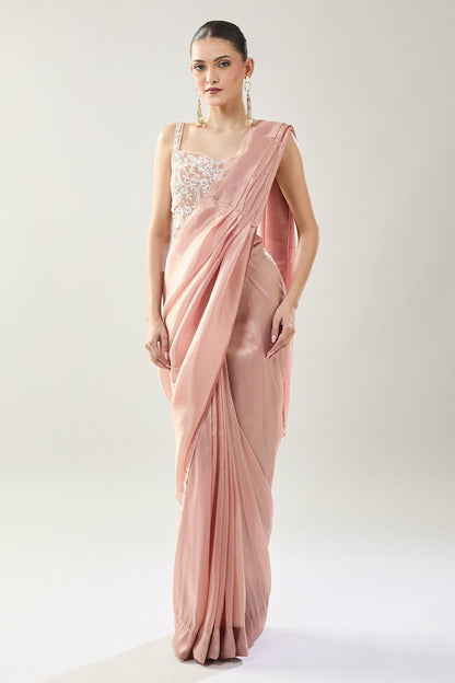 Designer Wear Pink Tissue Drape Saree - Simaaya