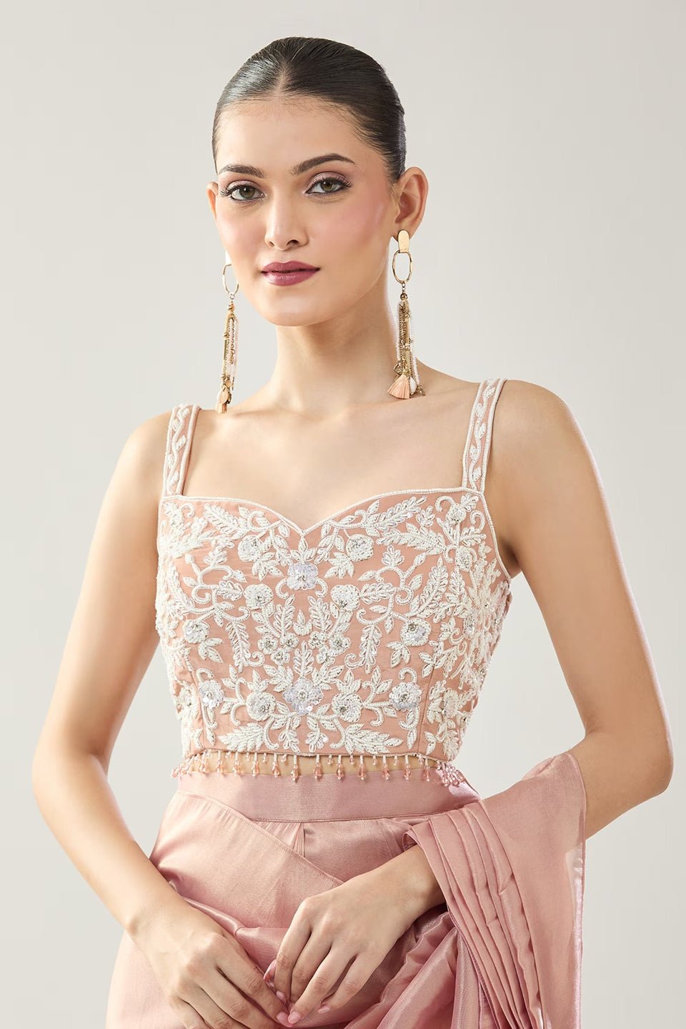 Designer Wear Pink Tissue Drape Saree - Simaaya