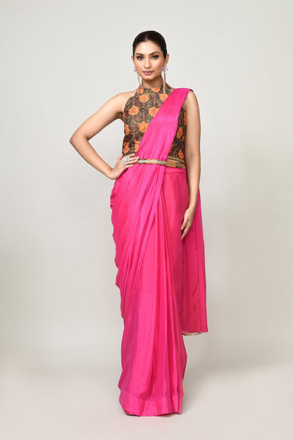 Designer Wear Rani Pink Chinon Chiffon Drape Saree - Simaaya