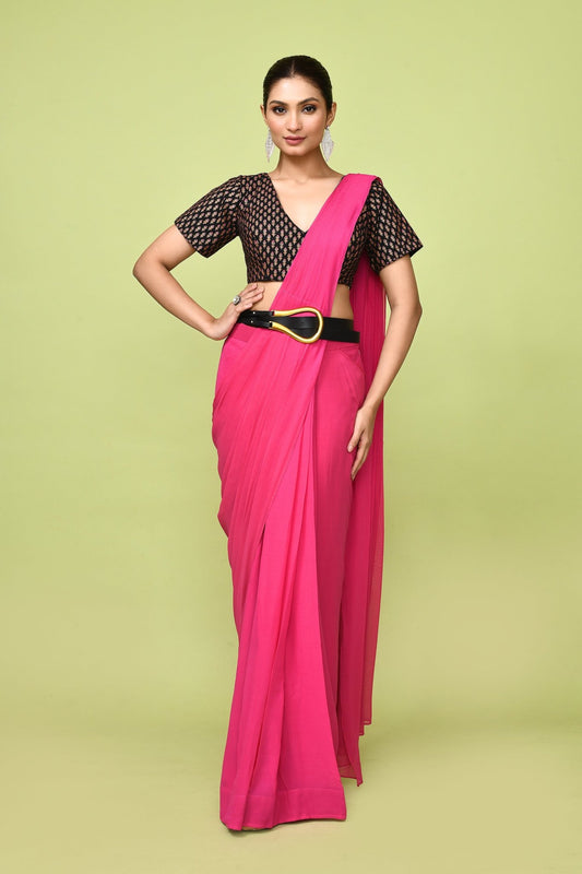 Designer Wear Rani Pink Chinon Chiffon Drape Saree - Simaaya