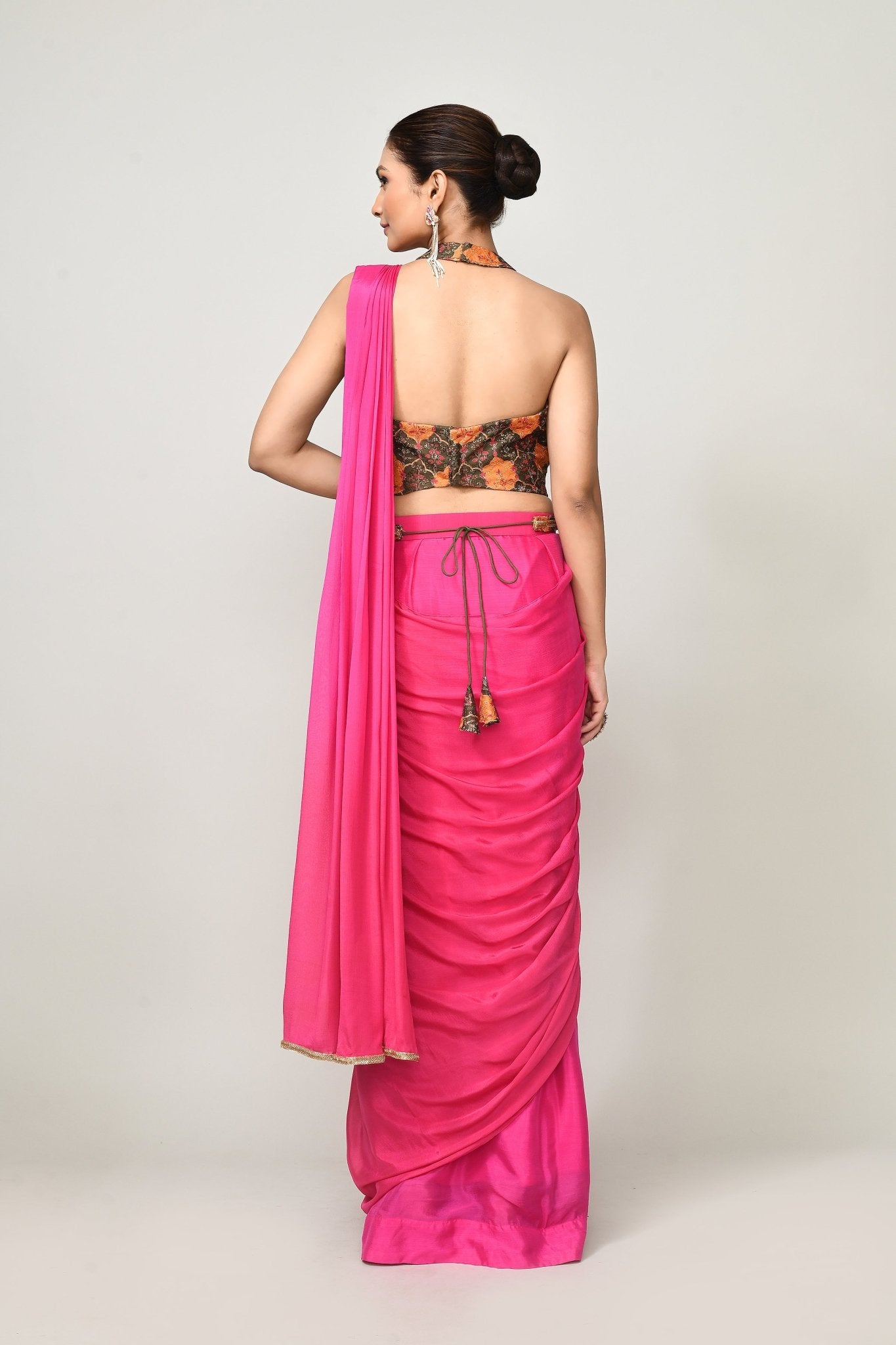 Designer Wear Rani Pink Chinon Chiffon Drape Saree - Simaaya