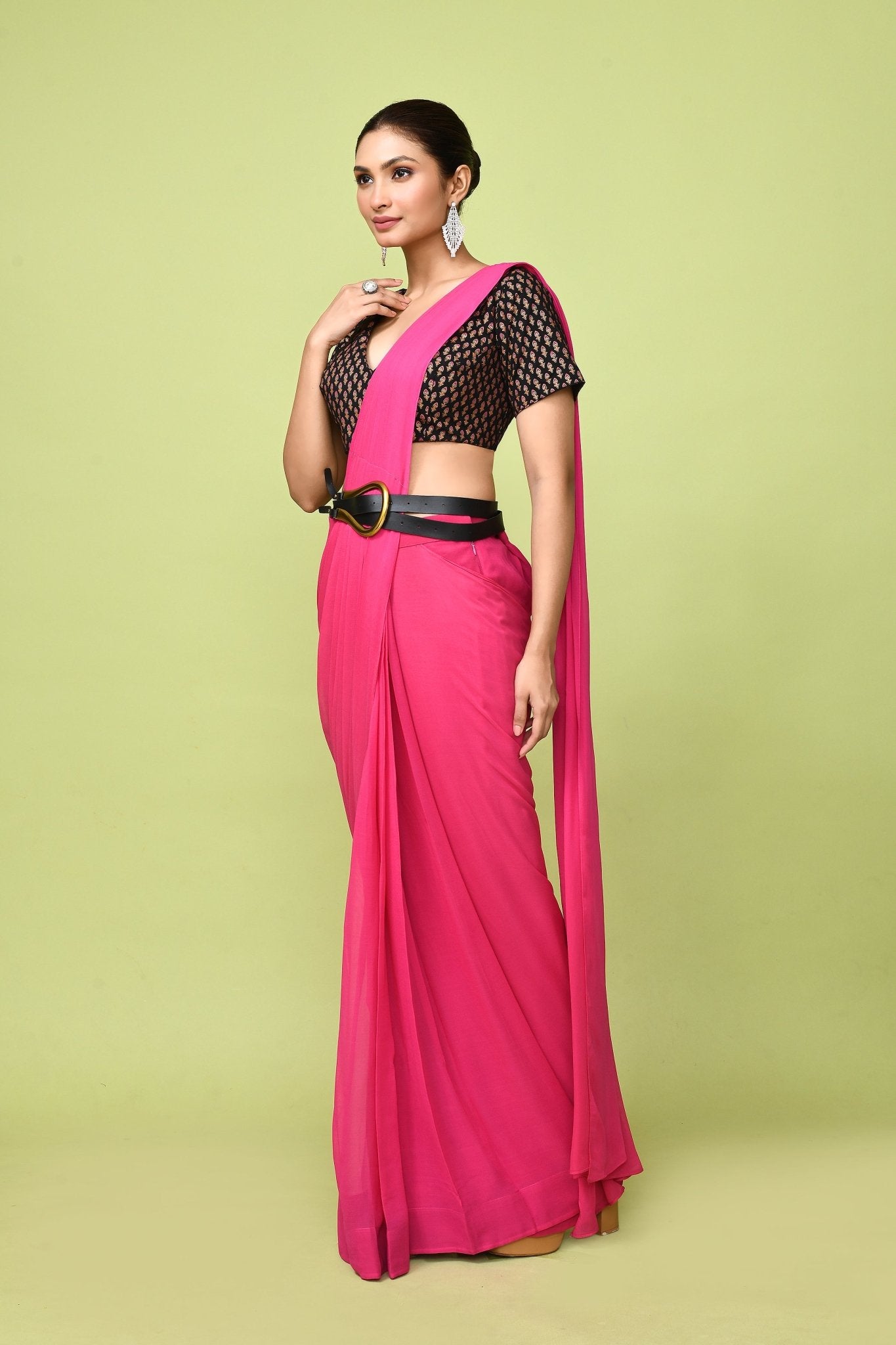 Designer Wear Rani Pink Chinon Chiffon Drape Saree - Simaaya