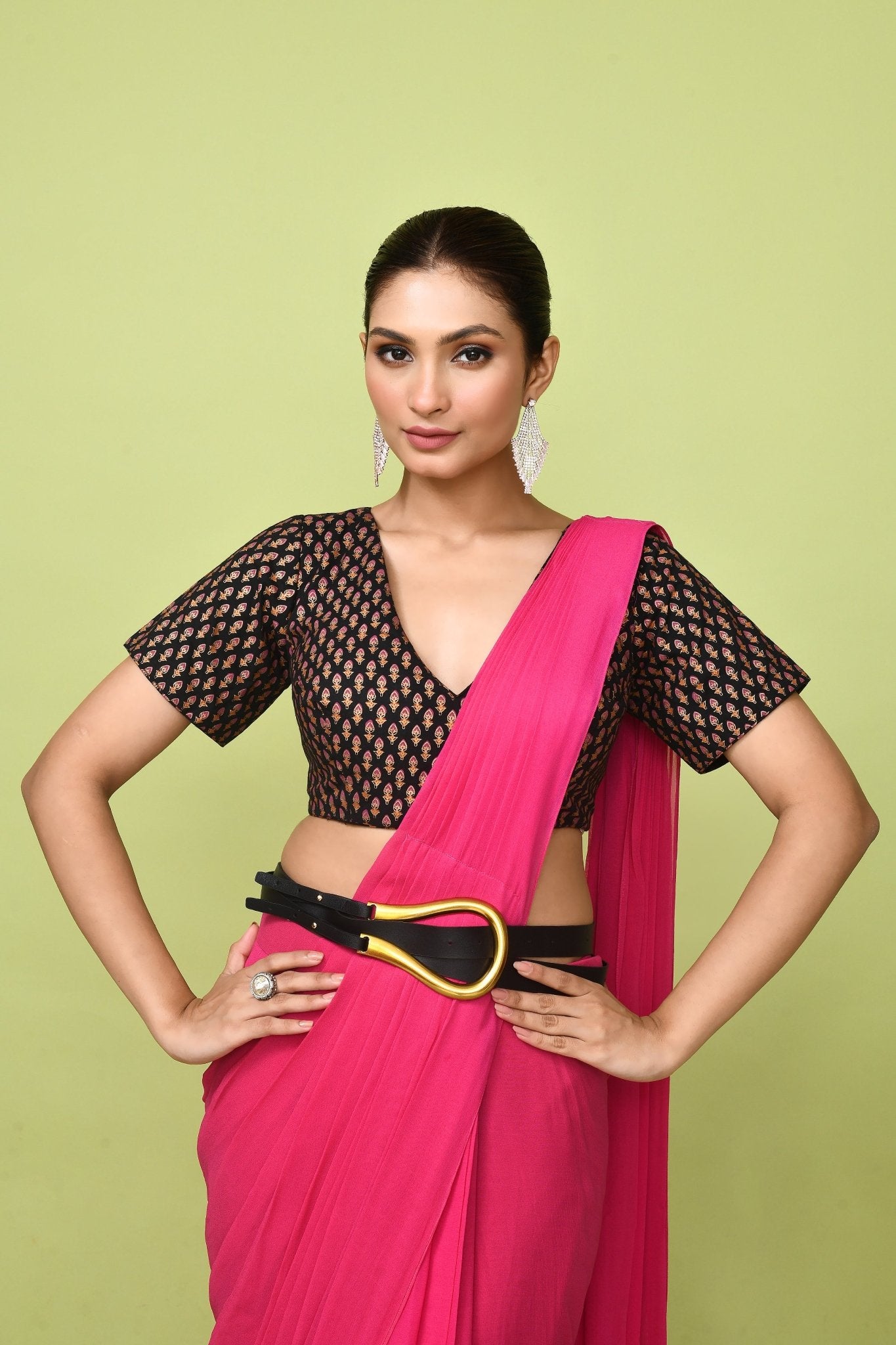 Designer Wear Rani Pink Chinon Chiffon Drape Saree - Simaaya