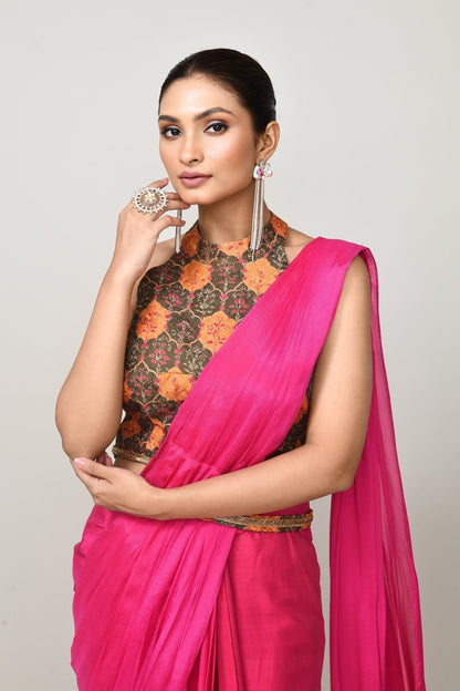 Designer Wear Rani Pink Chinon Chiffon Drape Saree - Simaaya