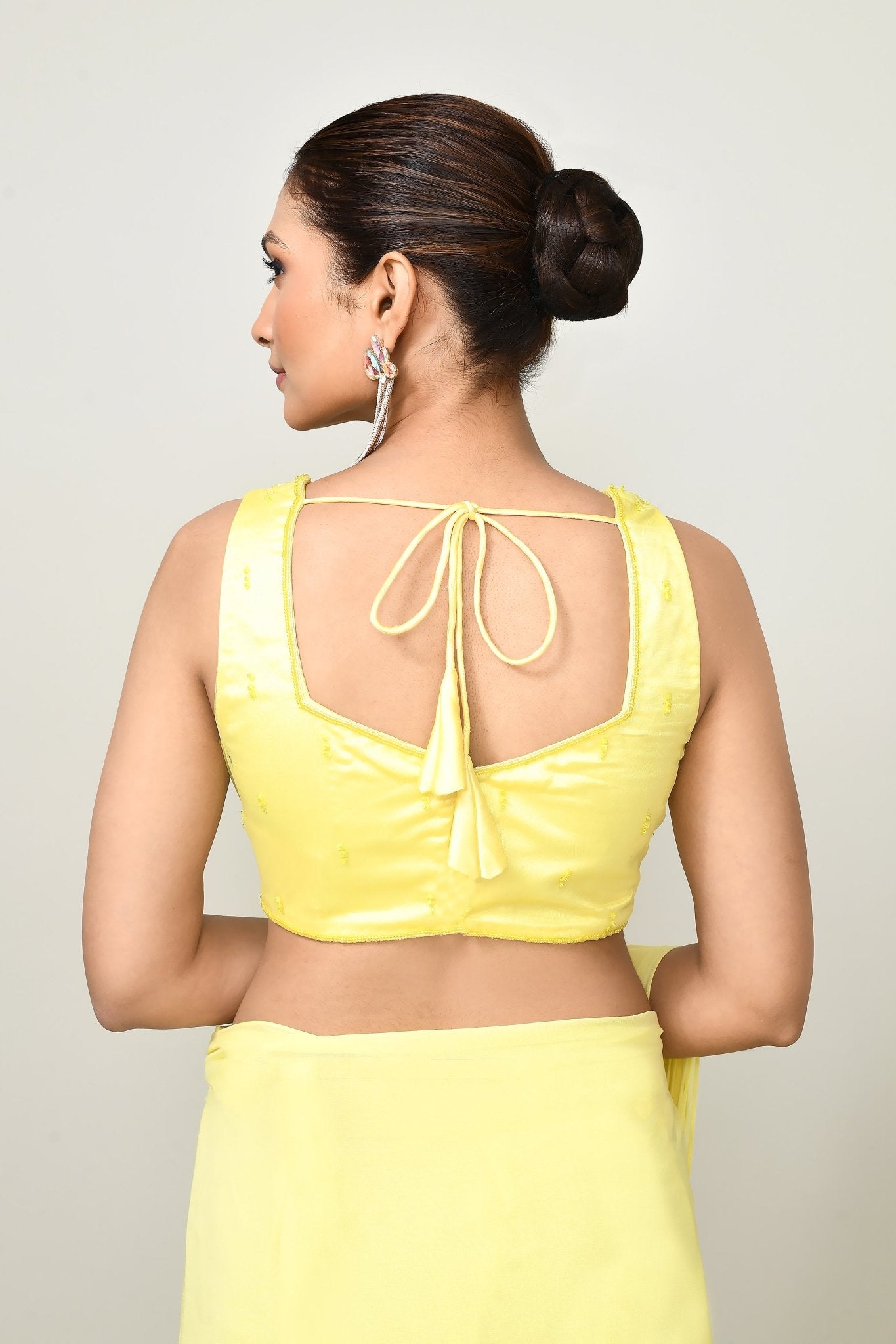 Designer Wear Yellow Chinon Chiffon Drape Saree - Simaaya