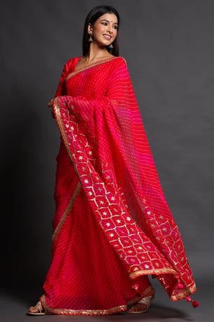 Festive/ Party/ Sangeet/ Wedding Gota Work Saree In Pink Color