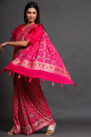 Festive/ Party/ Sangeet/ Wedding Brocade Work Saree In Pink Color