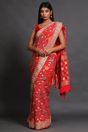 Festive/ Party/ Sangeet/ Wedding Brocade Work Saree In Red Color