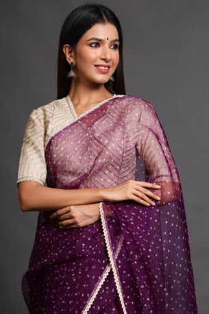 Festive/ Party/ Sangeet/ Wedding Bandhni Work Saree In Purple Color