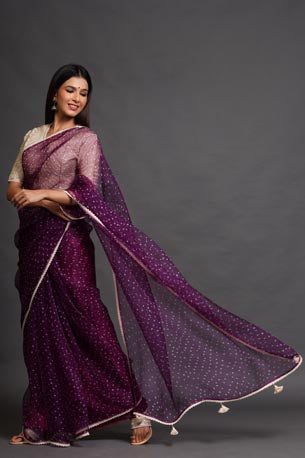Festive/ Party/ Sangeet/ Wedding Bandhni Work Saree In Purple Color