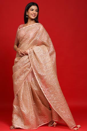 Festive/ Party/ Sangeet/ Wedding Gota Work Saree In Beige Color