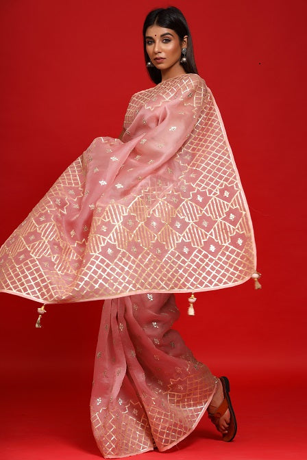 Festive/ Party/ Sangeet/ Wedding Gota Work Saree In Pink Color